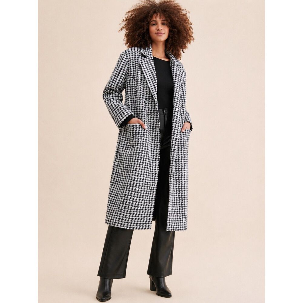 4th & Reckless Kendra Oversized Houndstooth Overcoat Black Gray Women's Medium